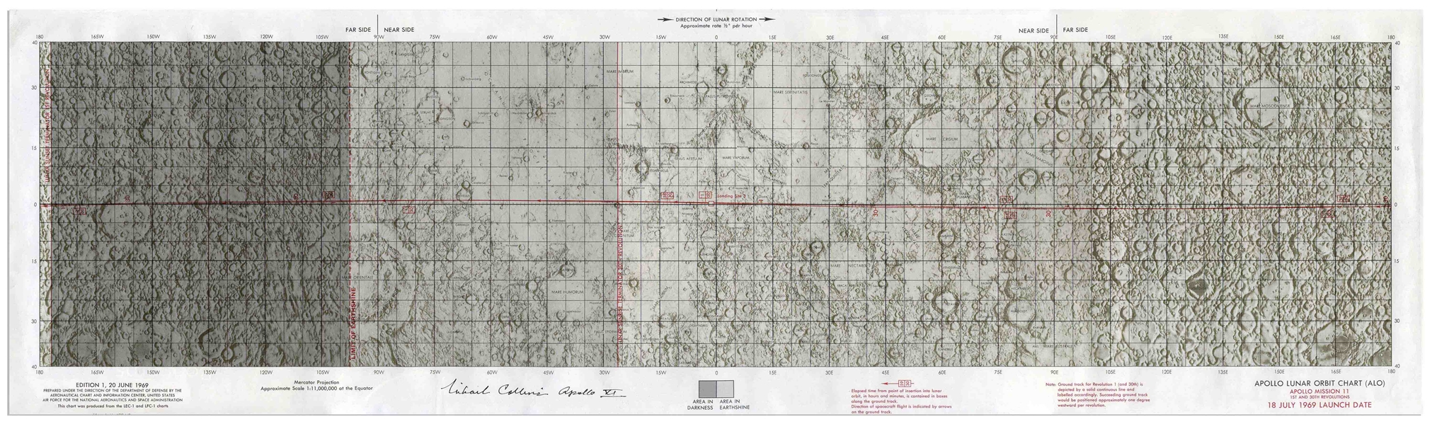 Michael Collins Signed Apollo Lunar Orbit Chart for the Apollo 11 Mission